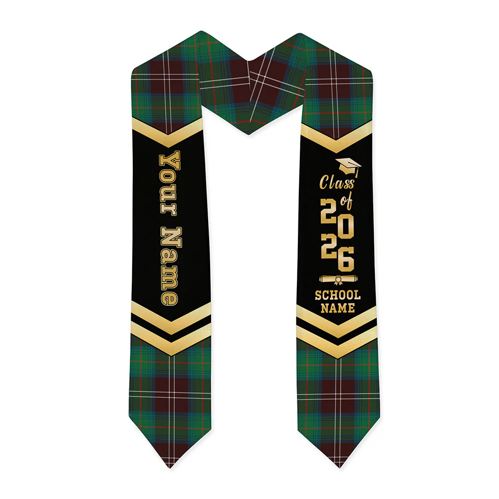 Scottish Chisholm Hunting Ancient Clan Badge Tartan Graduation Stole Black Gold Honor - Image 3