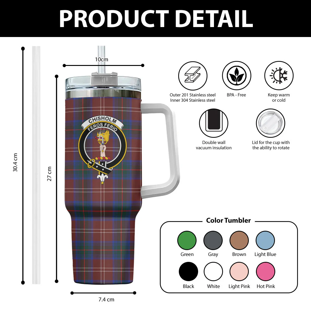 Scottish Chisholm Hunting Modern Clan Badge Tartan 40oz Tumbler - Image 2