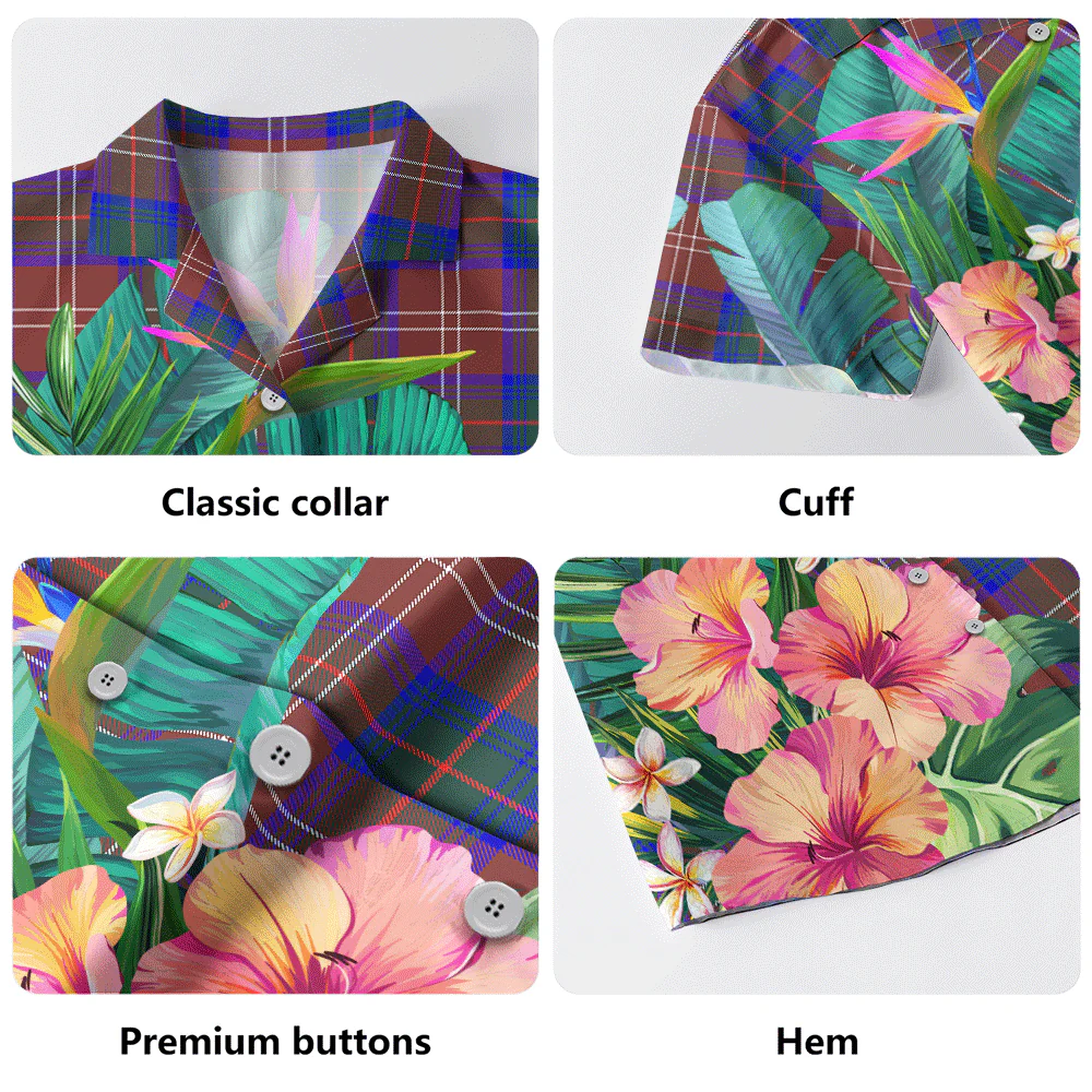 Scottish Chisholm Hunting Modern Clan Badge Tartan Hawaiian Shirt Bouquet Tropical Style - Image 5