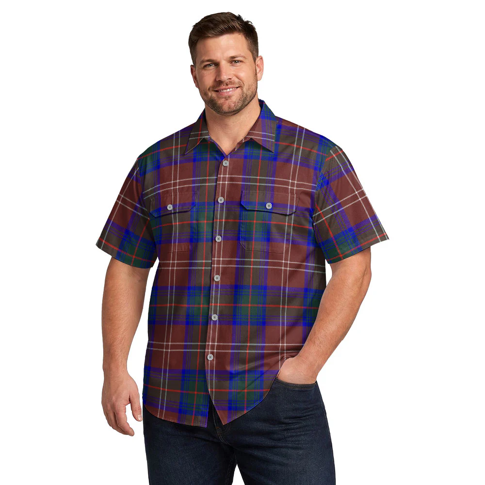Scottish Chisholm Hunting Modern Clan Badge Tartan Short Sleeve Work Shirt - Image 4