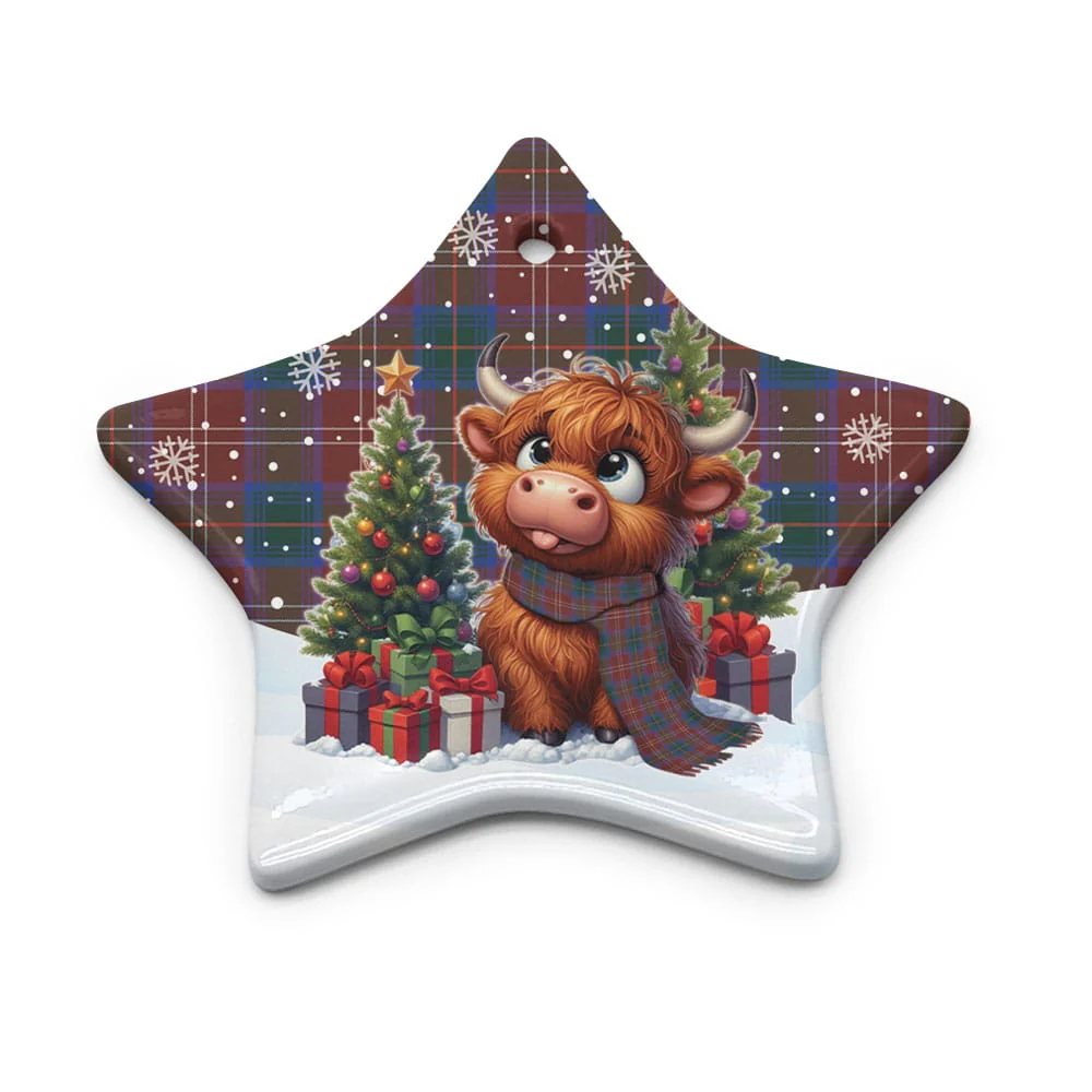 Scottish Chisholm Hunting Modern Tartan Ceramic Ornament Cute Highland Cow Christmas - Image 5
