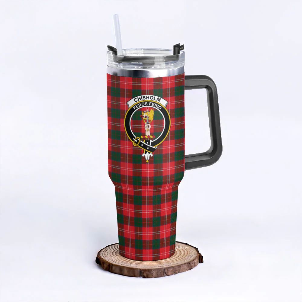 Scottish Chisholm Modern Clan Badge Tartan 40oz Tumbler - Image 3