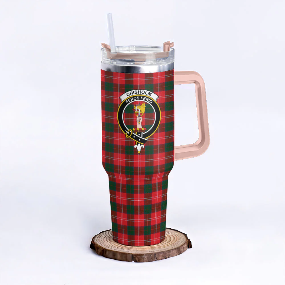 Scottish Chisholm Modern Clan Badge Tartan 40oz Tumbler - Image 4