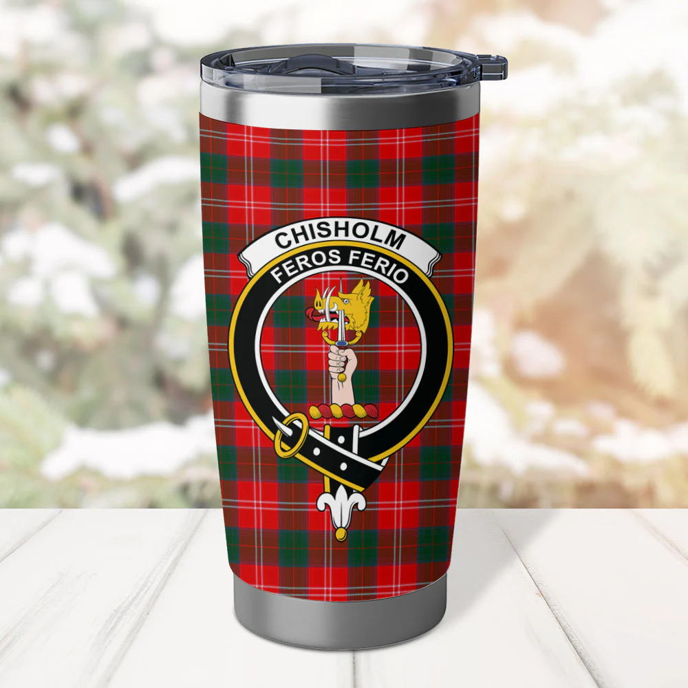 Scottish Chisholm Modern Clan Badge Tartan Tumbler - Image 2