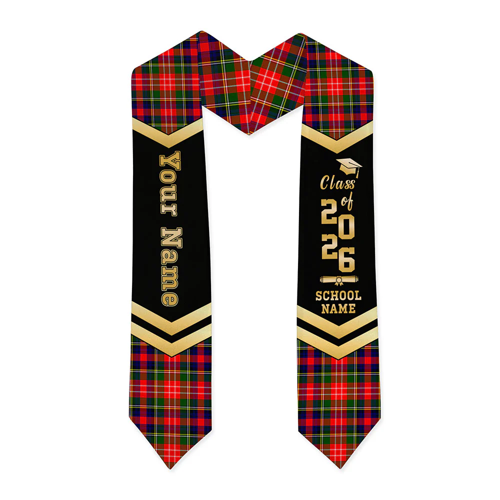 Scottish Christie Clan Badge Tartan Graduation Stole Black Gold Honor - Image 3