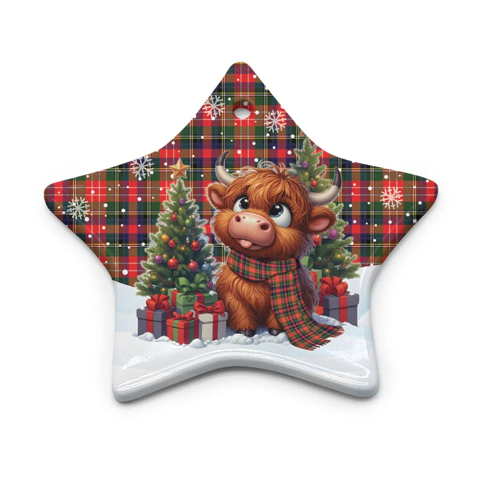 Scottish Christie Tartan Ceramic Ornament Cute Highland Cow Christmas - Image 5