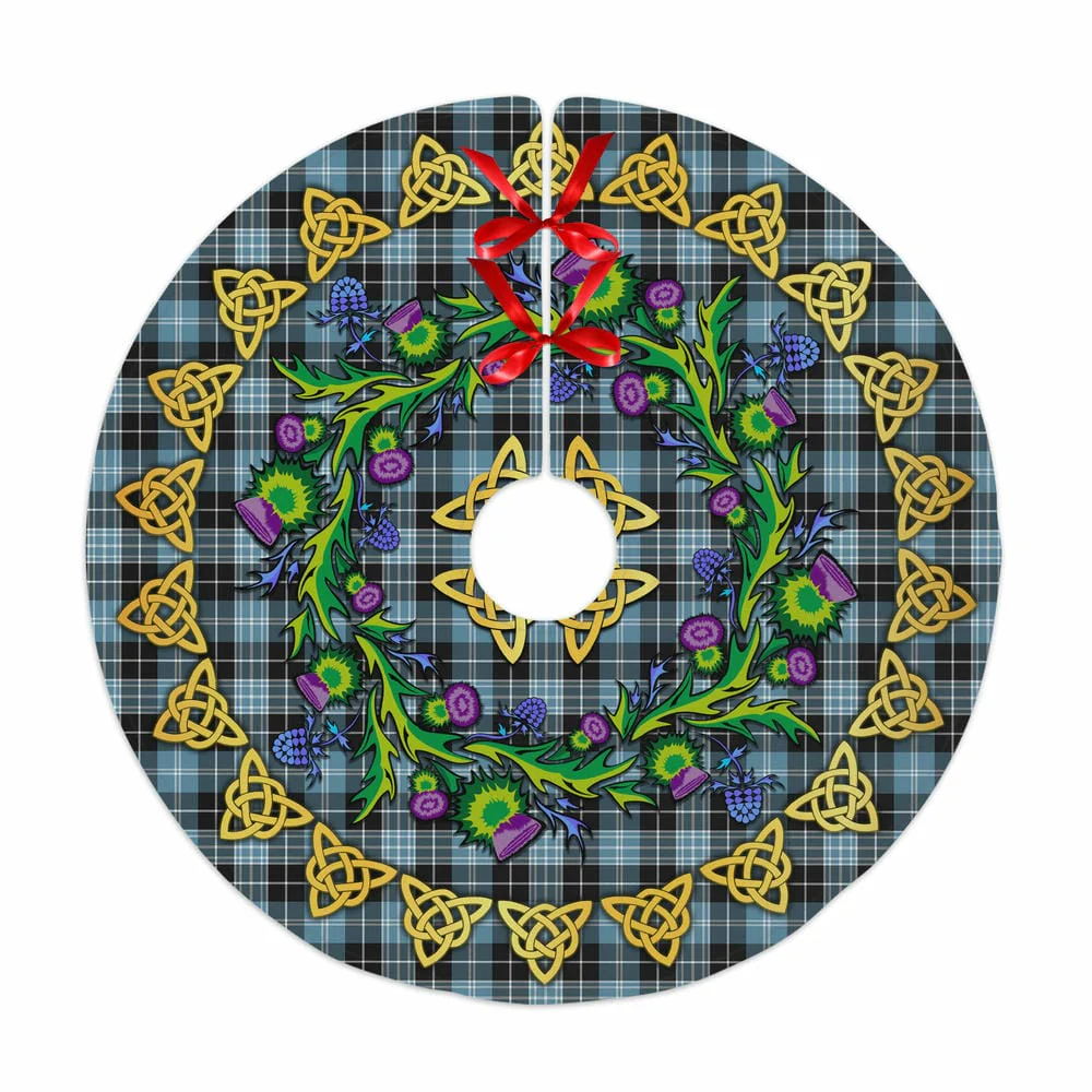 Scottish Clark Ancient Tartan Thistle Celtic Knot Christmas Tree Skirt