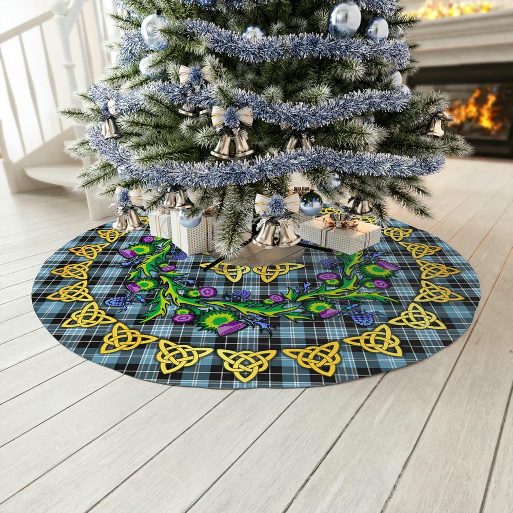 Scottish Clark Ancient Tartan Thistle Celtic Knot Christmas Tree Skirt - Image 3