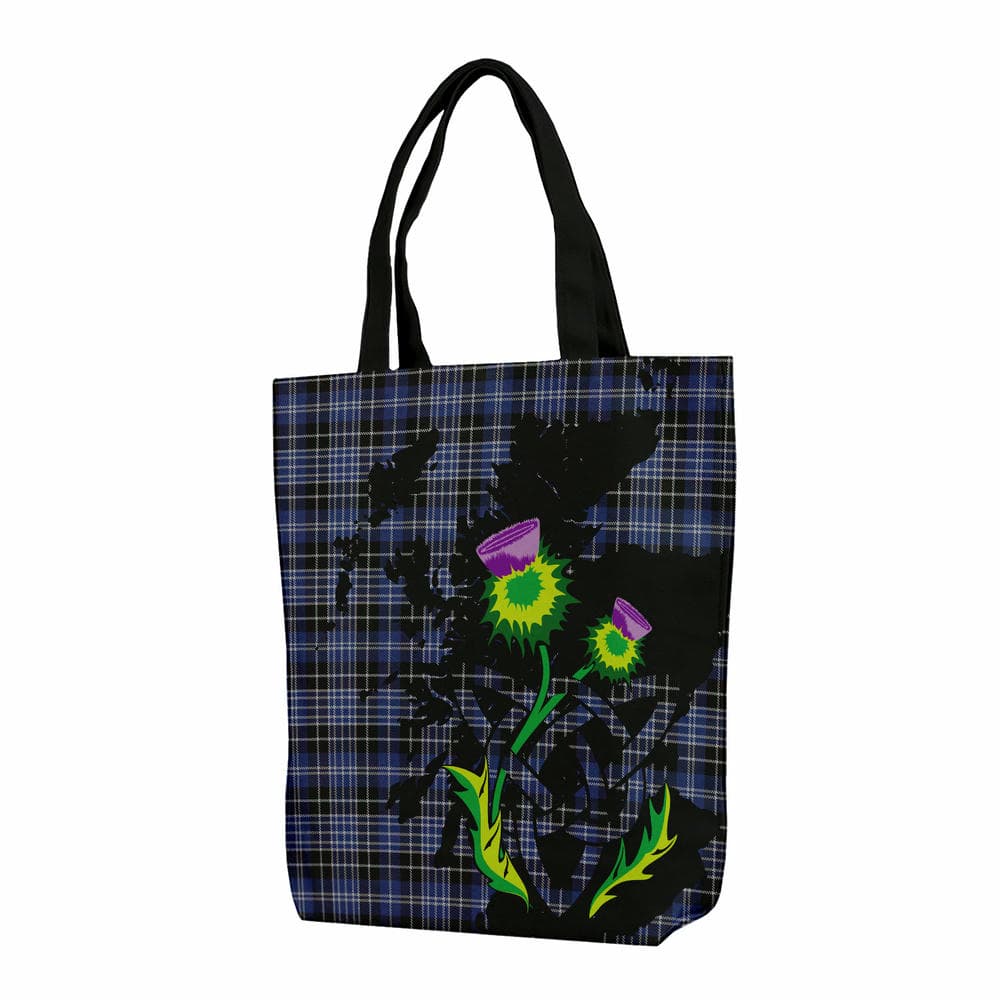 Scottish Clark Modern Tartan Canvas Bag With Shoulder Strap With Thistle