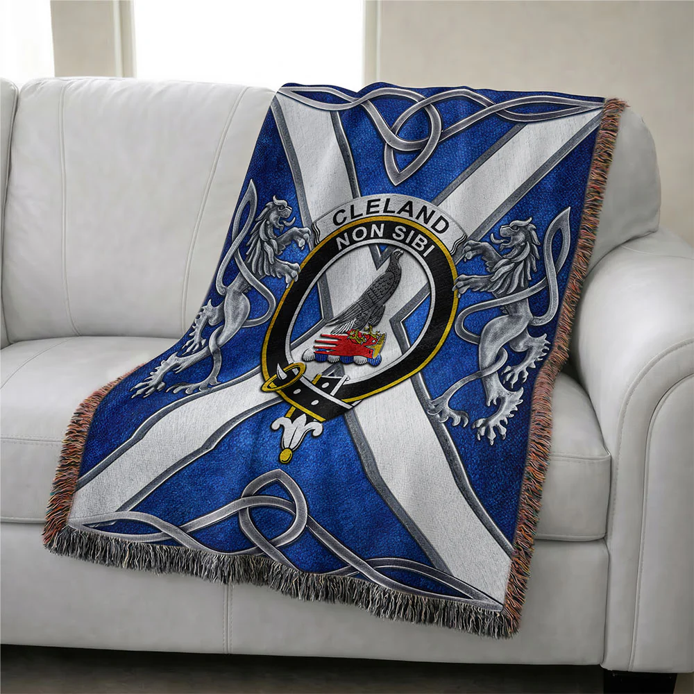 Scottish Cleland Clan Badge Woven Blanket Silver Rampant Lion Emblem - Image 3