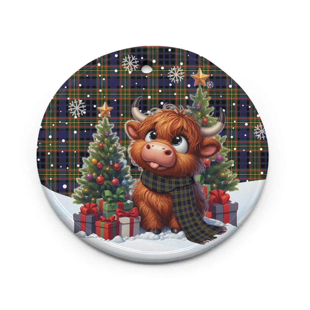 Scottish Clelland Modern Tartan Ceramic Ornament Cute Highland Cow Christmas - Image 2