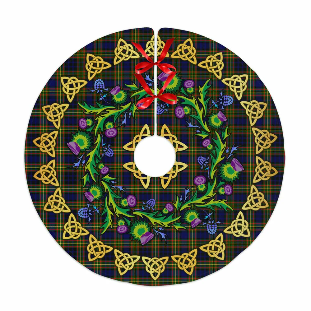 Scottish Clelland Modern Tartan Thistle Celtic Knot Christmas Tree Skirt