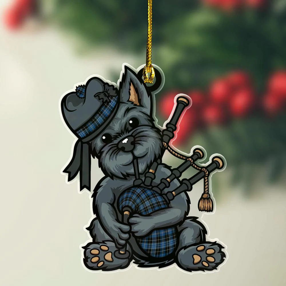 Scottish Clergy Blue Tartan Ornament Scottish Terrier Plays The Bagpipes