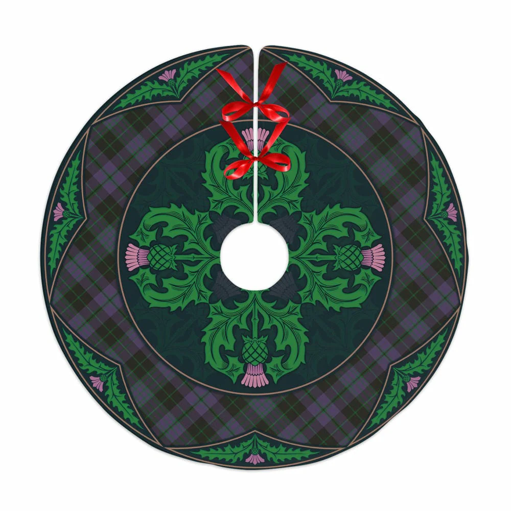 Scottish Clergy Green Tartan Christmas Tree Skirt Old Scottish Thistle Flower