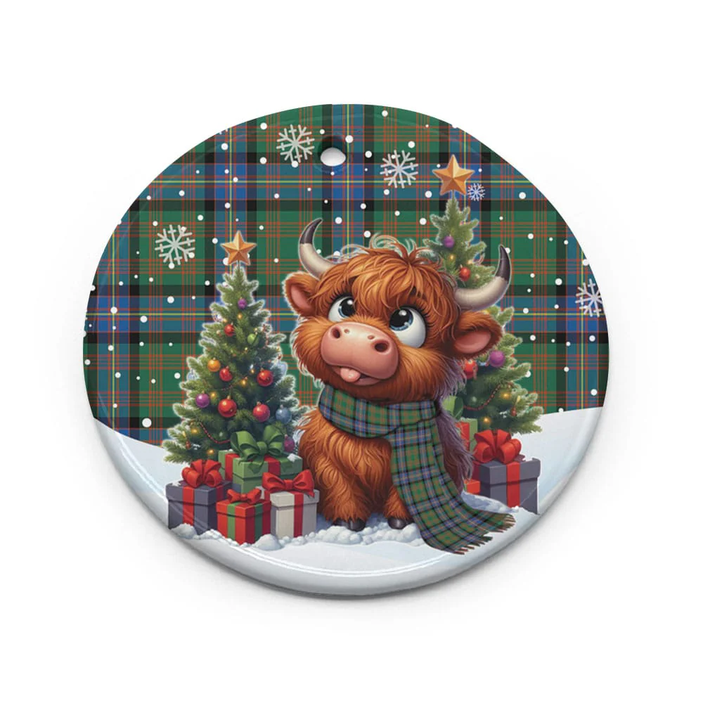 Scottish Cochrane Ancient Tartan Ceramic Ornament Cute Highland Cow Christmas - Image 2