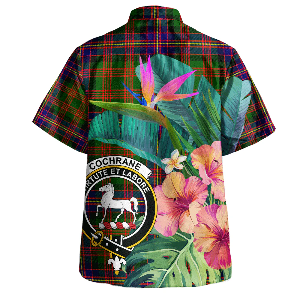 Scottish Cochrane Modern Clan Badge Tartan Hawaiian Shirt Bouquet Tropical Style - Image 3
