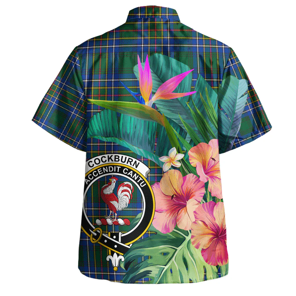Scottish Cockburn Ancient Clan Badge Tartan Hawaiian Shirt Bouquet Tropical Style - Image 3