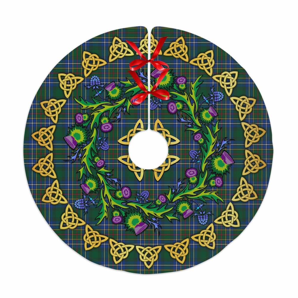 Scottish Cockburn Ancient Tartan Thistle Celtic Knot Christmas Tree Skirt