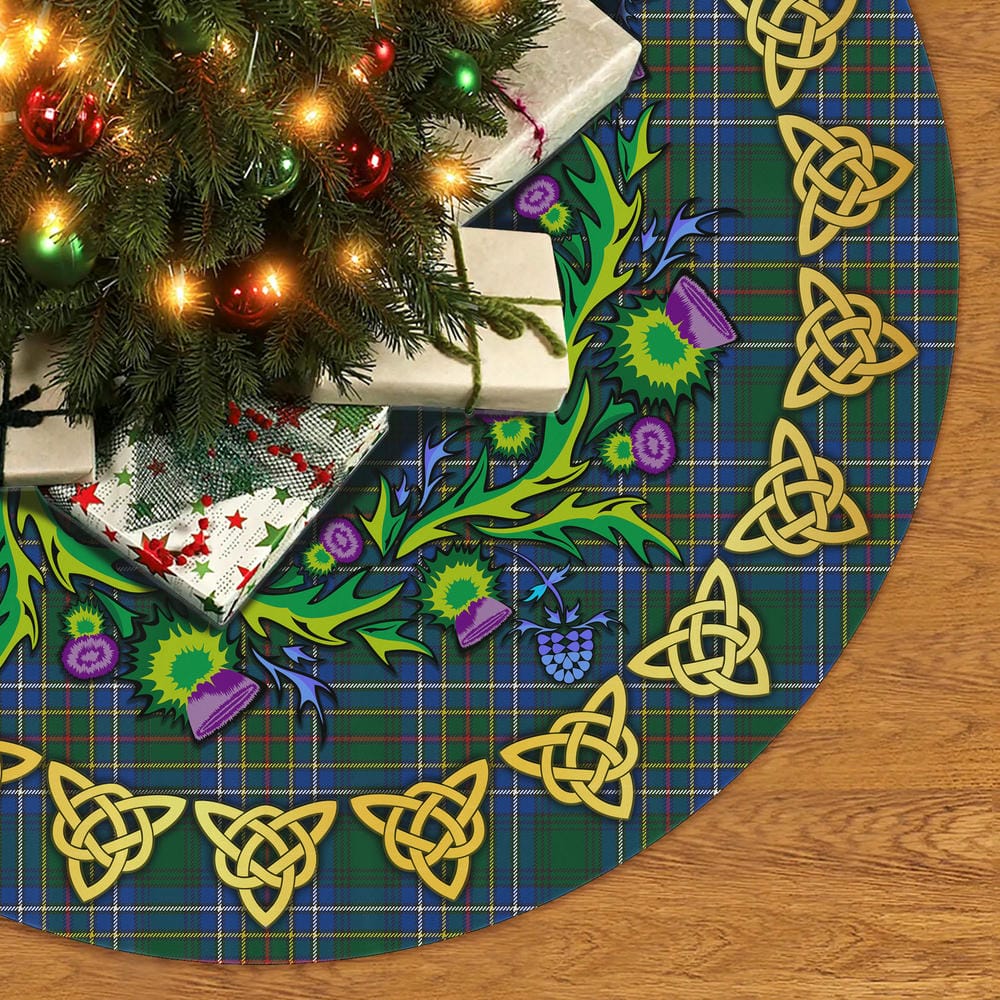 Scottish Cockburn Ancient Tartan Thistle Celtic Knot Christmas Tree Skirt - Image 2