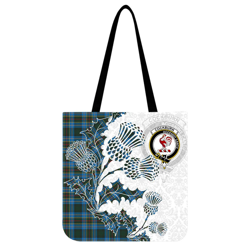 Scottish Cockburn Clan Crest Tartan Tote Bag - Thistle Flowers Style