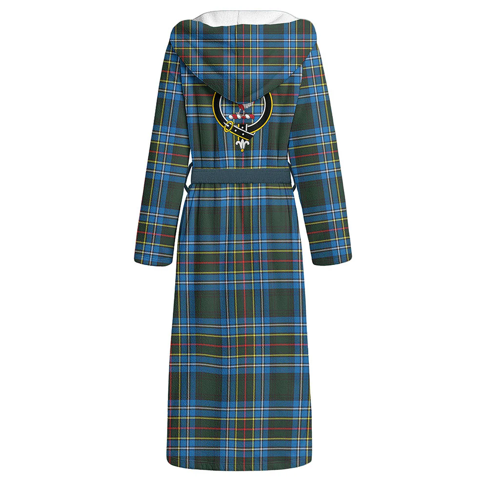 Scottish Cockburn Modern Clan Badge Tartan Flannel Hooded Bathrobe - Image 3