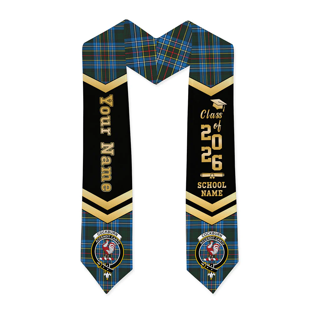Scottish Cockburn Modern Clan Badge Tartan Graduation Stole Black Gold Honor
