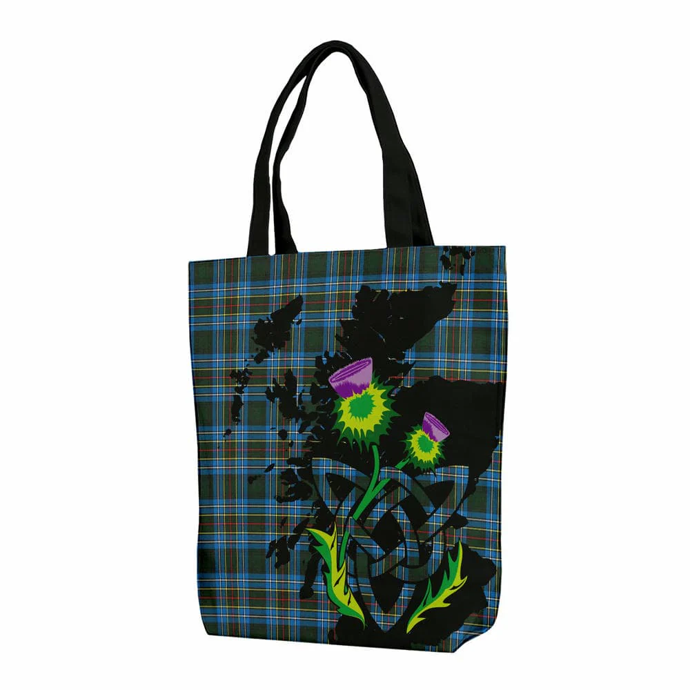 Scottish Cockburn Modern Tartan Canvas Bag With Shoulder Strap With Thistle