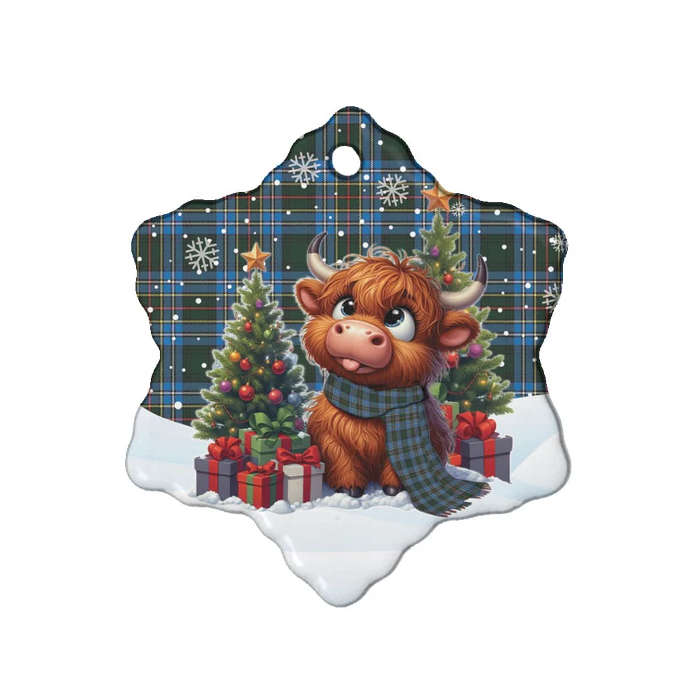 Scottish Cockburn Modern Tartan Ceramic Ornament Cute Highland Cow Christmas - Image 6