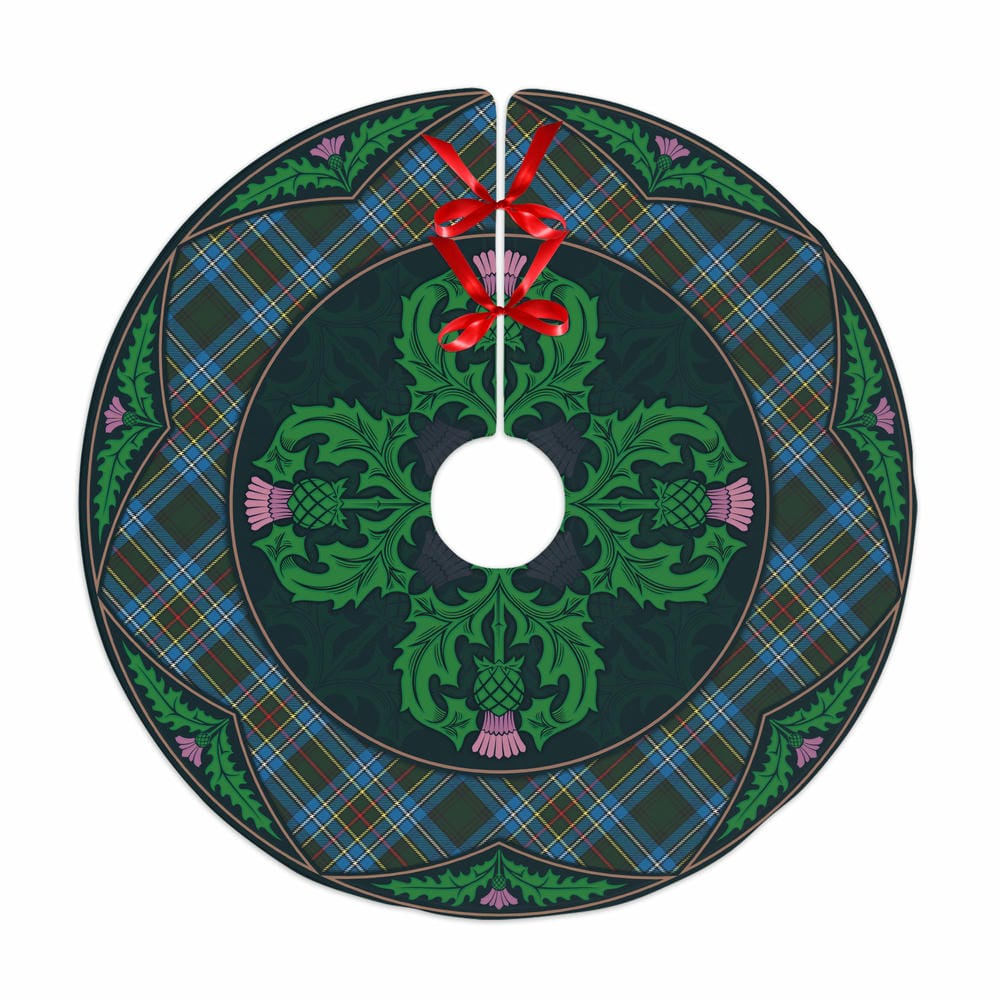 Scottish Cockburn Modern Tartan Christmas Tree Skirt Old Scottish Thistle Flower