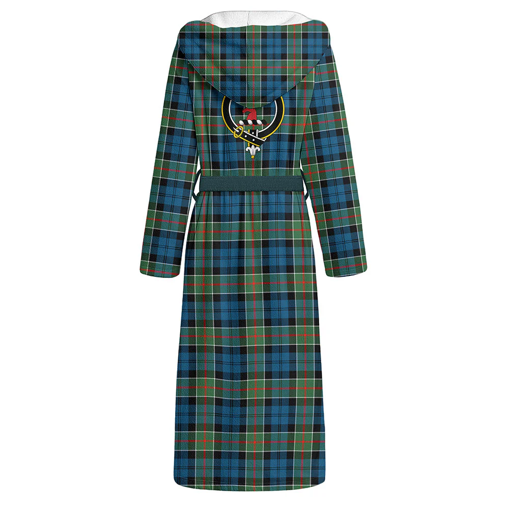 Scottish Colquhoun Ancient Clan Badge Tartan Flannel Hooded Bathrobe - Image 3
