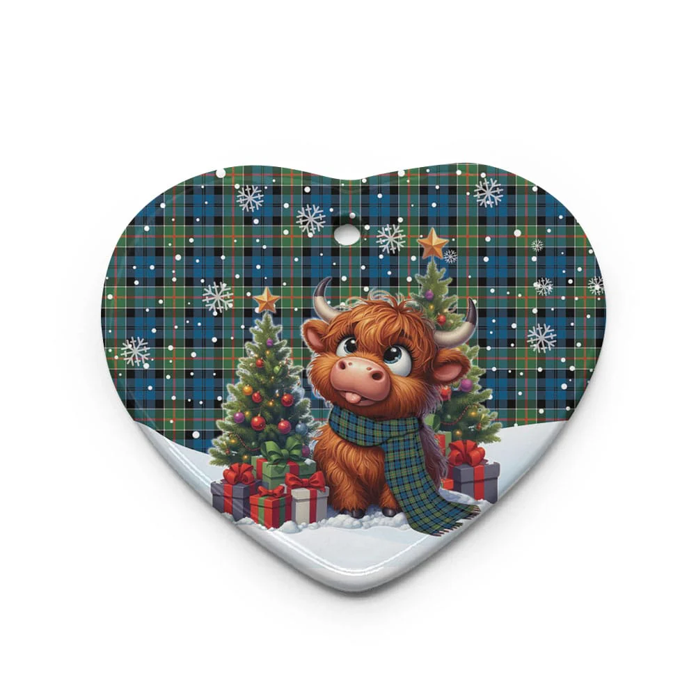 Scottish Colquhoun Ancient Tartan Ceramic Ornament Cute Highland Cow Christmas - Image 3