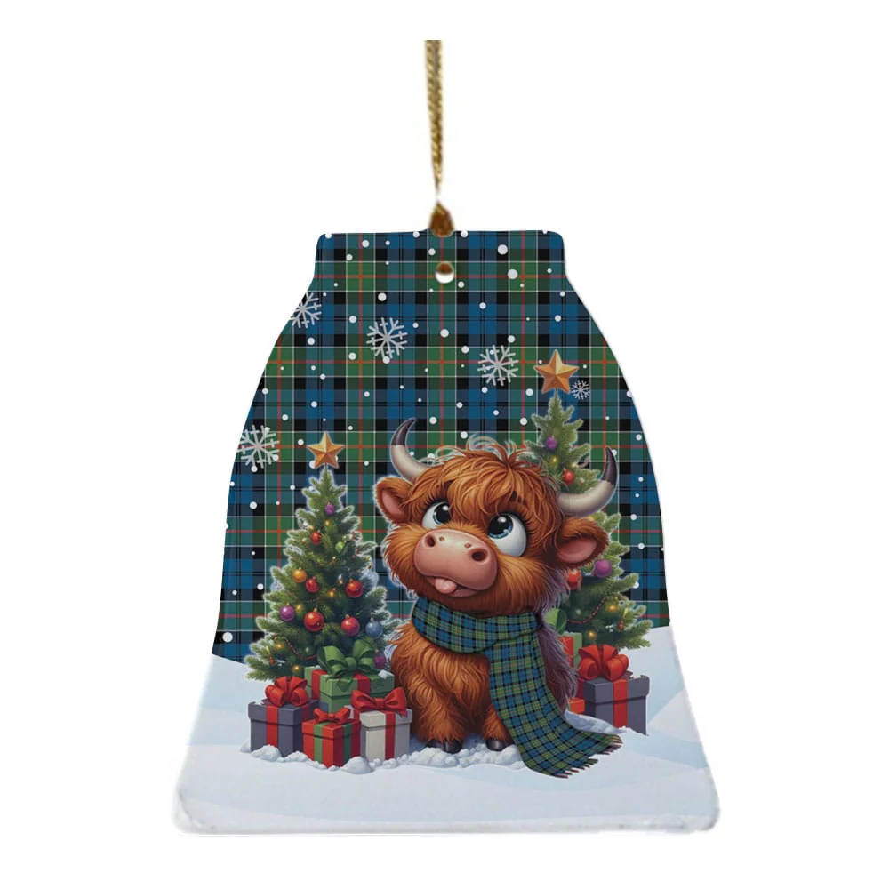 Scottish Colquhoun Ancient Tartan Ceramic Ornament Cute Highland Cow Christmas - Image 4