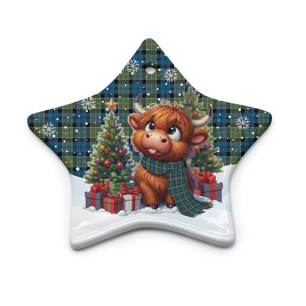 Scottish Colquhoun Ancient Tartan Ceramic Ornament Cute Highland Cow Christmas - Image 5