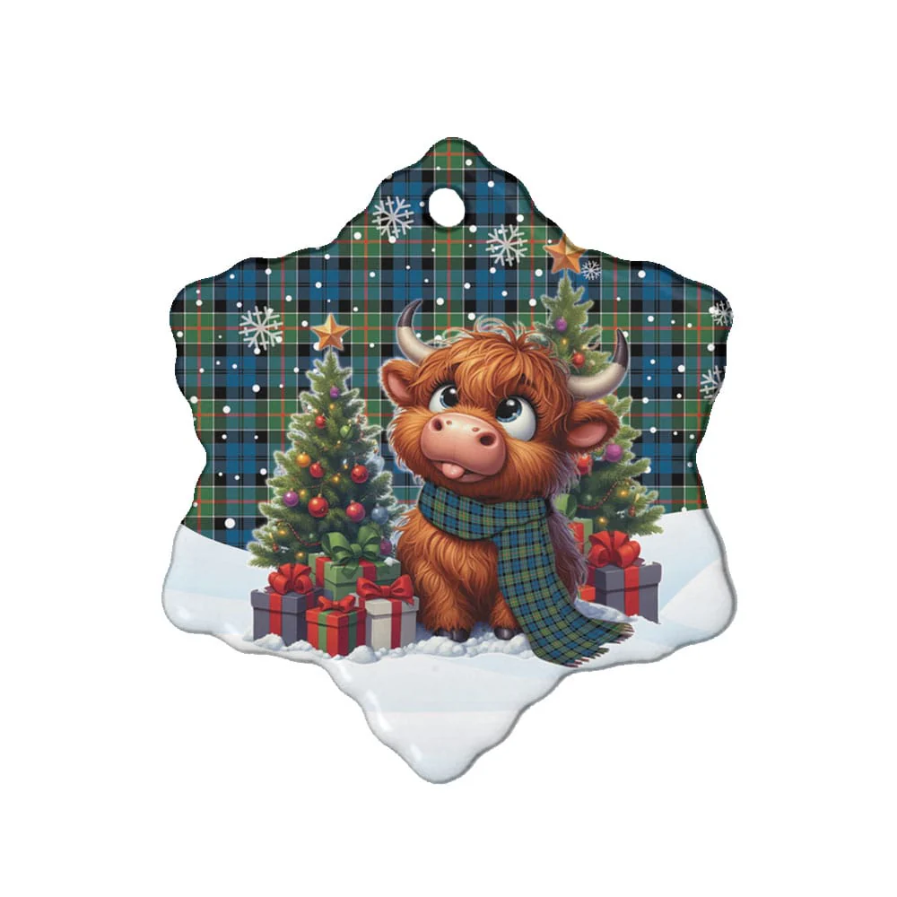 Scottish Colquhoun Ancient Tartan Ceramic Ornament Cute Highland Cow Christmas - Image 6