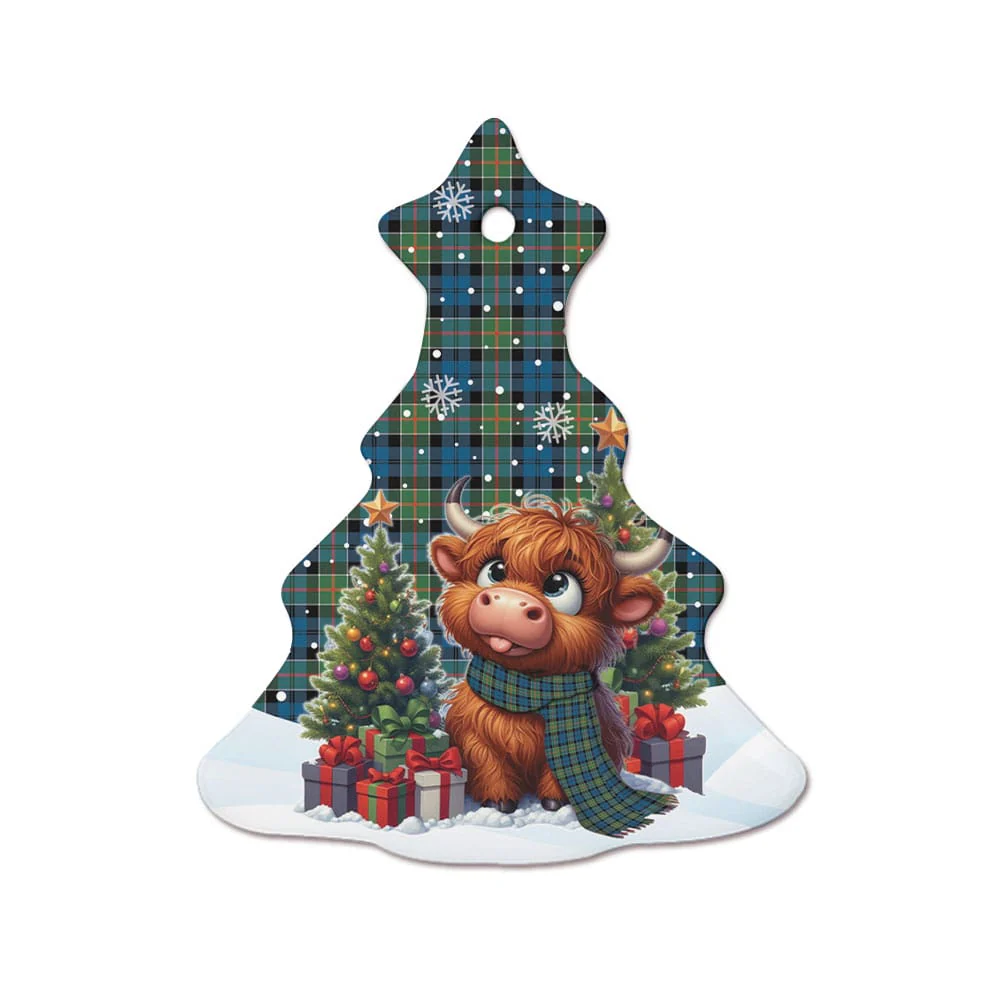 Scottish Colquhoun Ancient Tartan Ceramic Ornament Cute Highland Cow Christmas - Image 7