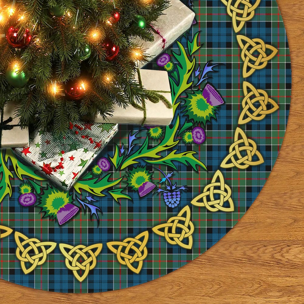 Scottish Colquhoun Ancient Tartan Thistle Celtic Knot Christmas Tree Skirt - Image 2