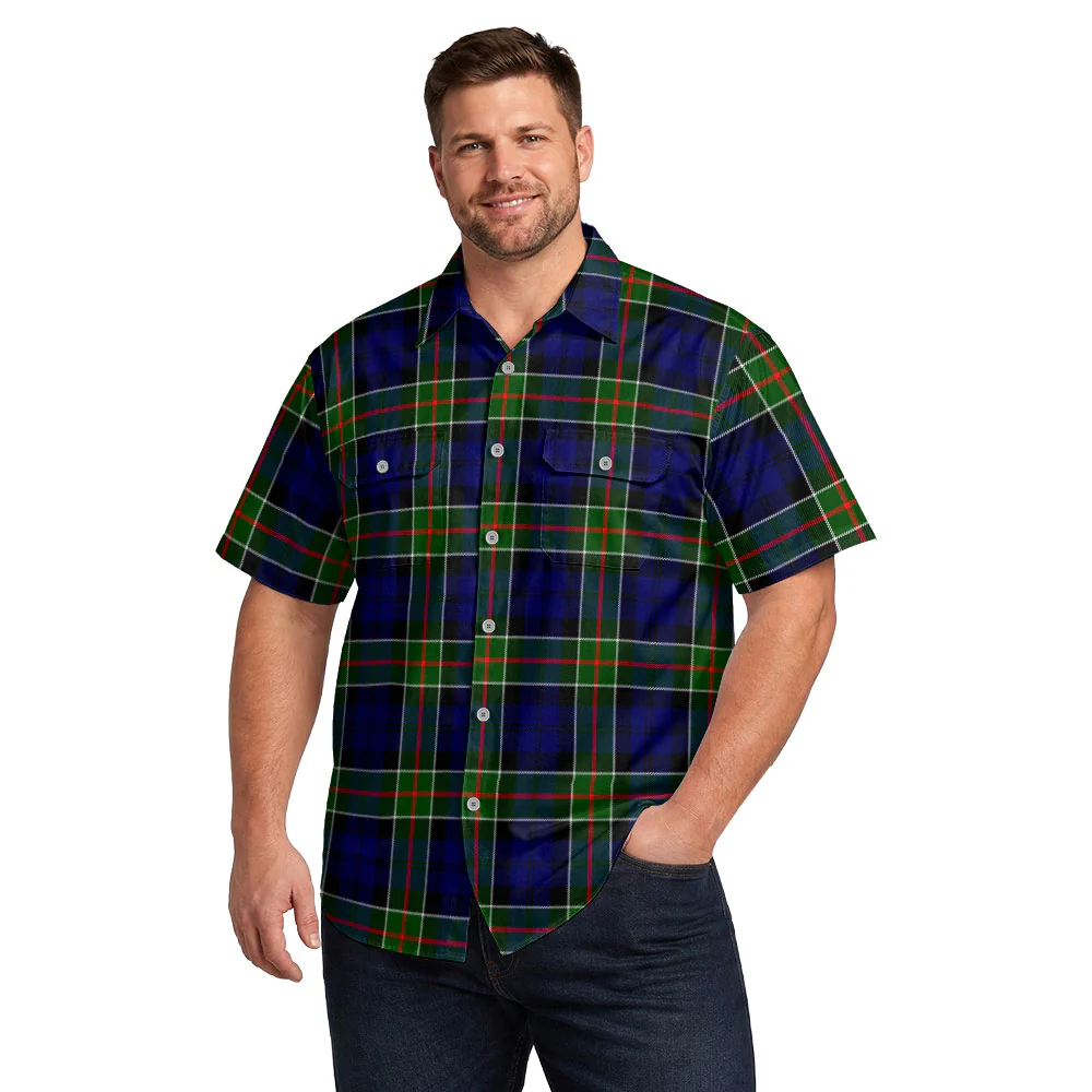Scottish Colquhoun Modern Clan Badge Tartan Short Sleeve Work Shirt - Image 4