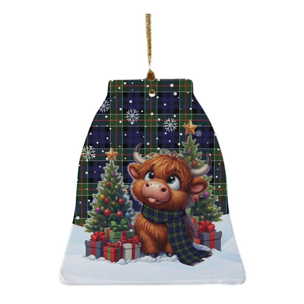 Scottish Colquhoun Modern Tartan Ceramic Ornament Cute Highland Cow Christmas - Image 4