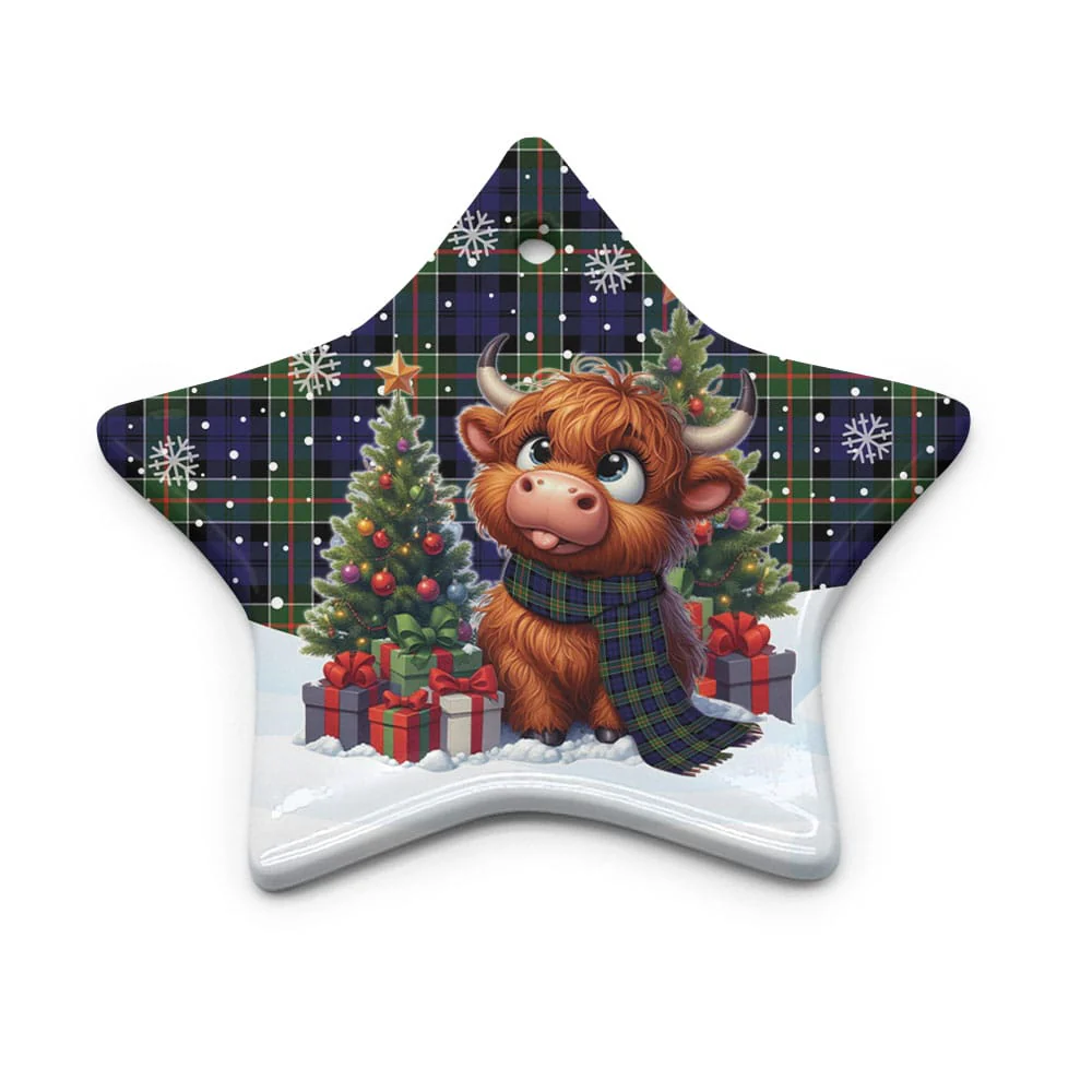 Scottish Colquhoun Modern Tartan Ceramic Ornament Cute Highland Cow Christmas - Image 5