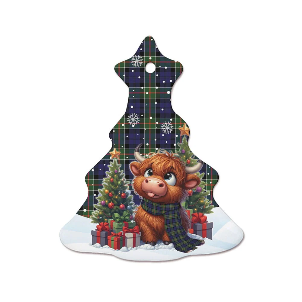 Scottish Colquhoun Modern Tartan Ceramic Ornament Cute Highland Cow Christmas - Image 7