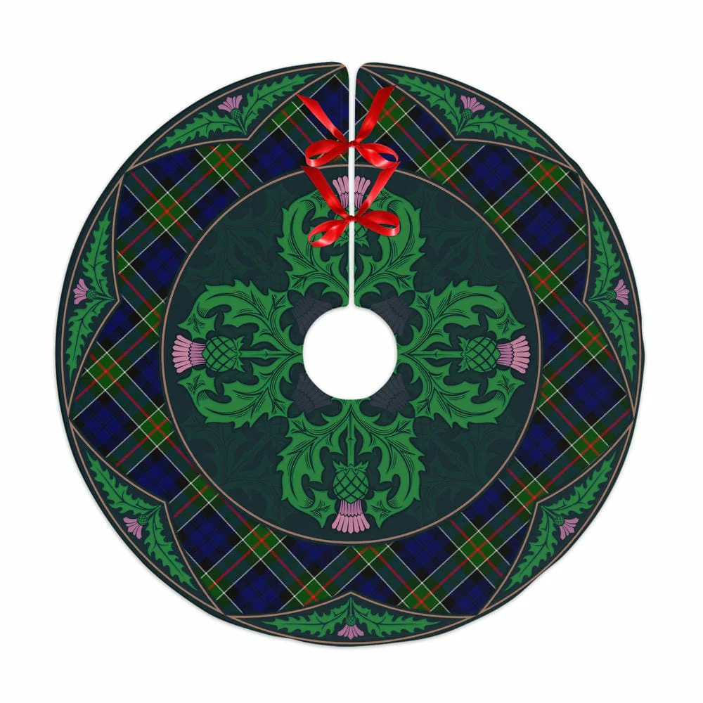 Scottish Colquhoun Modern Tartan Christmas Tree Skirt Old Scottish Thistle Flower