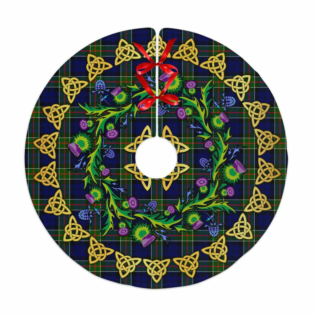 Scottish Colquhoun Modern Tartan Thistle Celtic Knot Christmas Tree Skirt