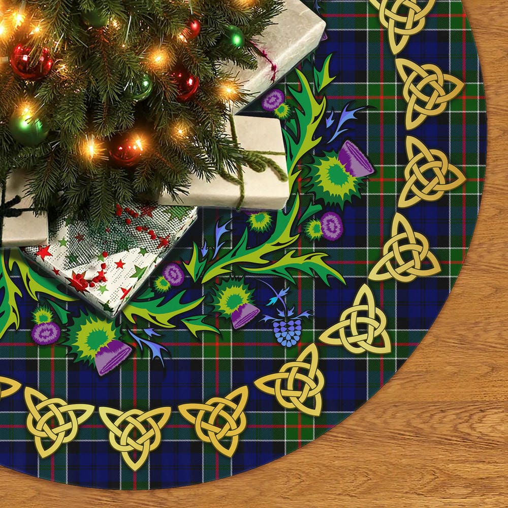 Scottish Colquhoun Modern Tartan Thistle Celtic Knot Christmas Tree Skirt - Image 2