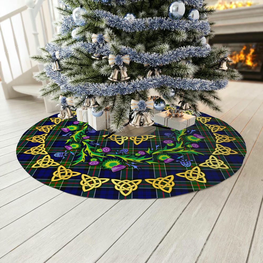 Scottish Colquhoun Modern Tartan Thistle Celtic Knot Christmas Tree Skirt - Image 3