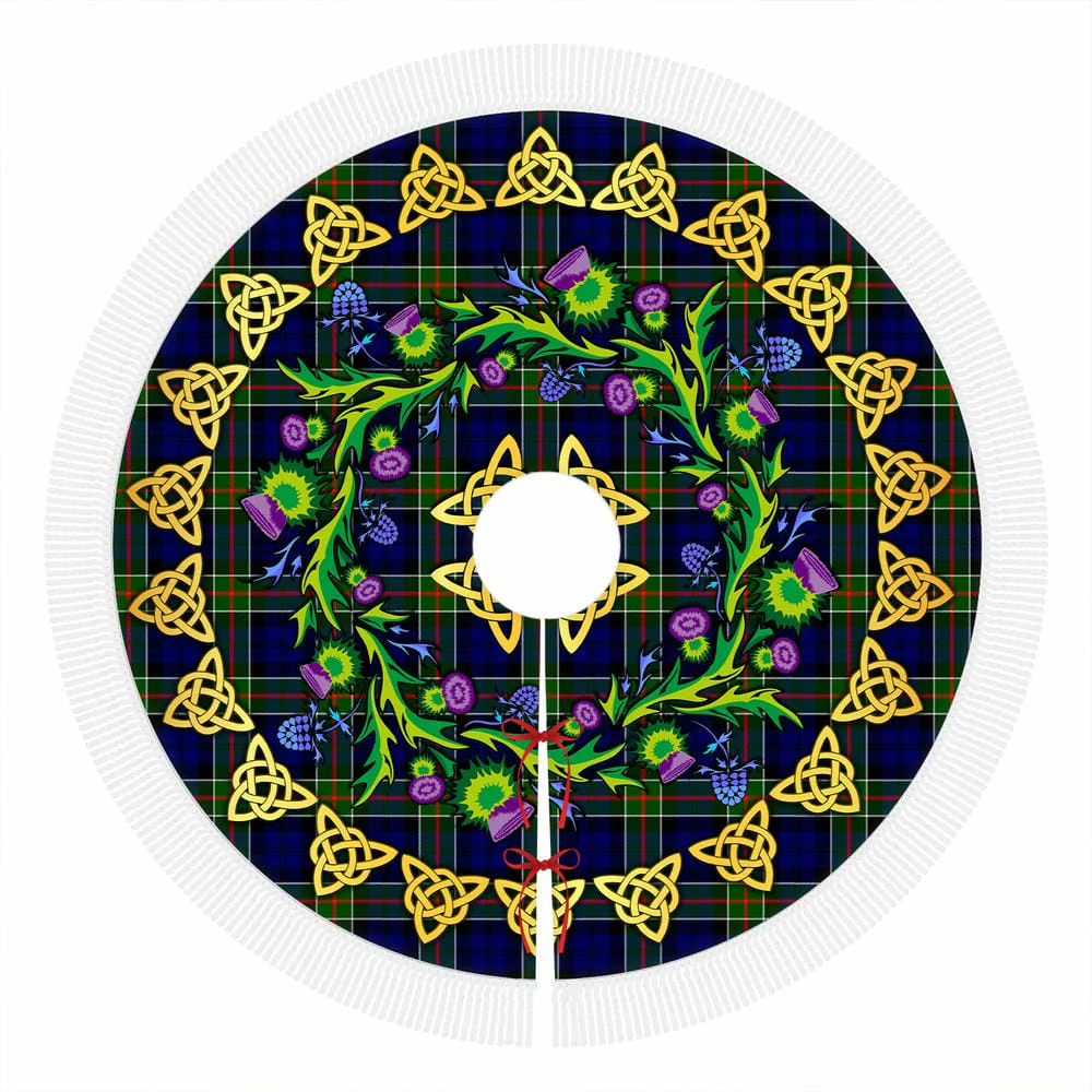 Scottish Colquhoun Modern Tartan Thistle Celtic Knot Christmas Tree Skirt - Image 4