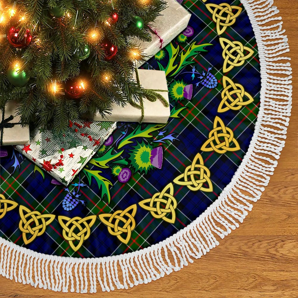 Scottish Colquhoun Modern Tartan Thistle Celtic Knot Christmas Tree Skirt - Image 5