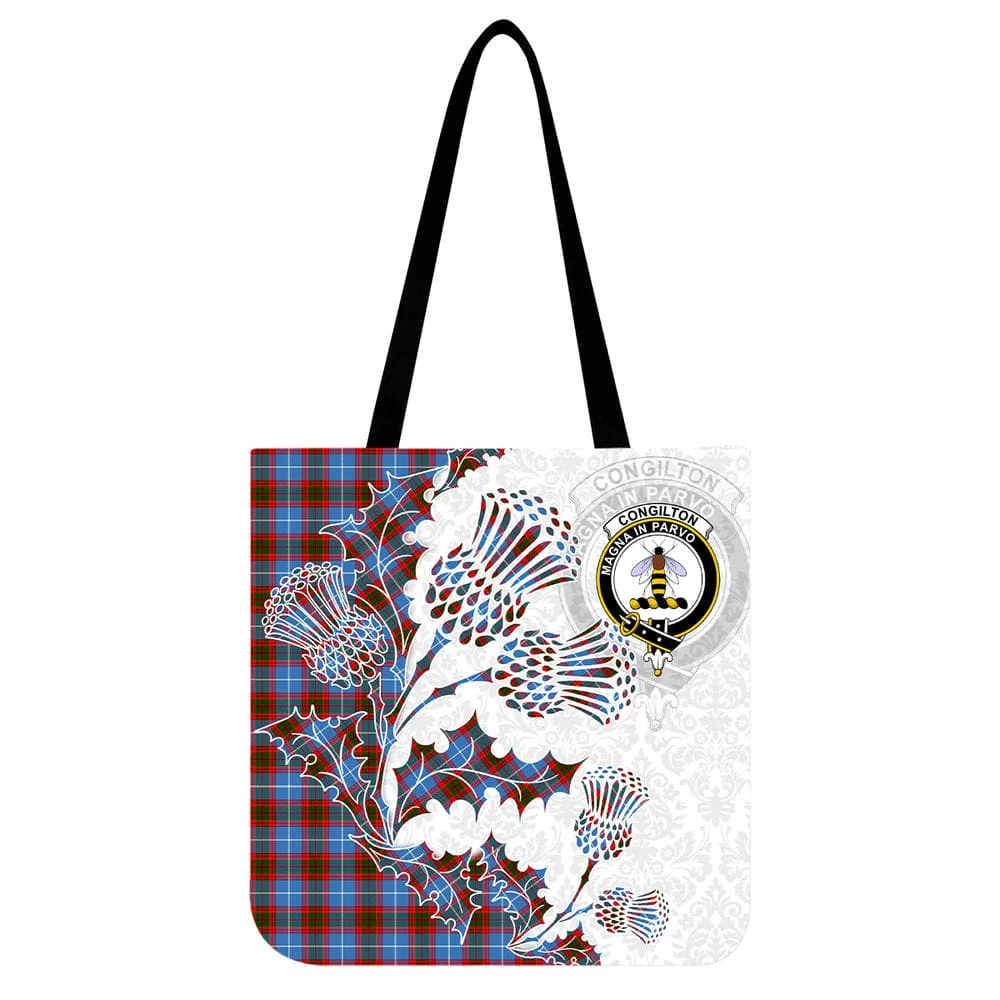 Scottish Congilton Clan Crest Tartan Tote Bag - Thistle Flowers Style