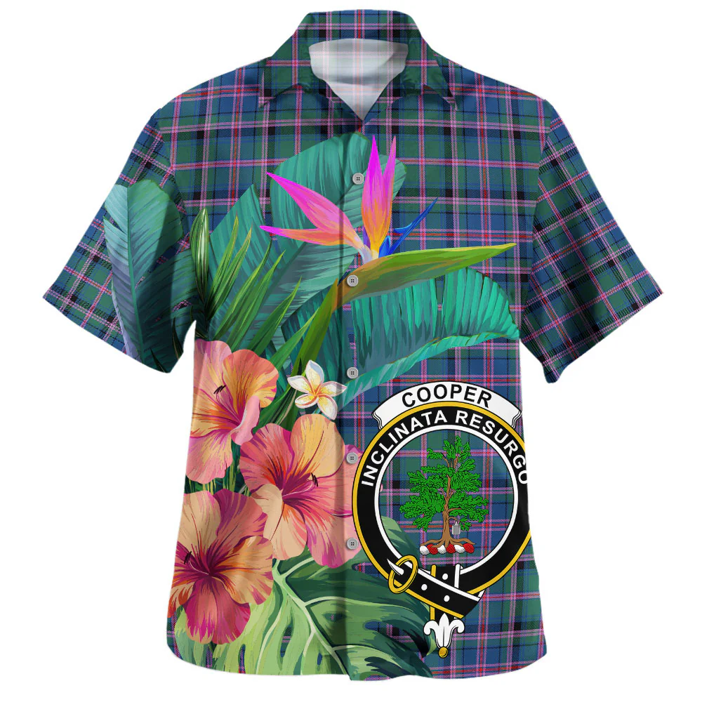 Scottish Cooper Ancient Clan Badge Tartan Hawaiian Shirt Bouquet Tropical Style