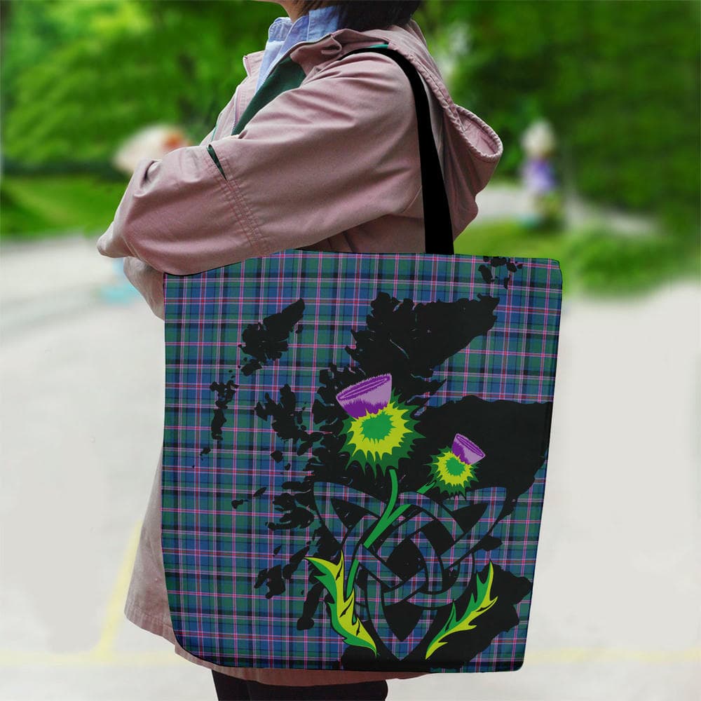 Scottish Cooper Ancient Tartan Canvas Bag With Shoulder Strap With Thistle - Image 2