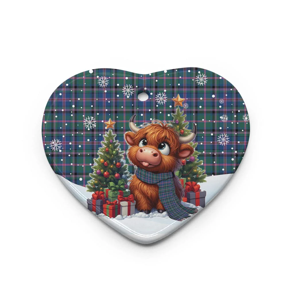Scottish Cooper Ancient Tartan Ceramic Ornament Cute Highland Cow Christmas - Image 3